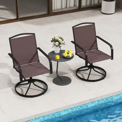 Outdoor Swivel Chairs Set of 2 with High Back and Breathable Seat-Coffee - Color: Coffee