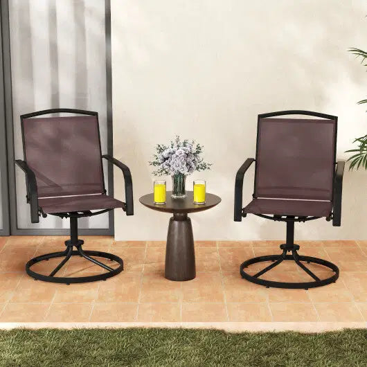 Outdoor Swivel Chairs Set of 2 with High Back and Breathable Seat-Coffee - Color: Coffee