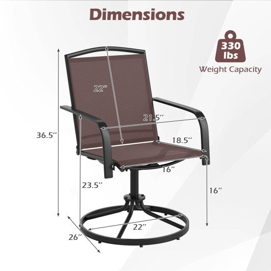 Outdoor Swivel Chairs Set of 2 with High Back and Breathable Seat-Coffee - Color: Coffee