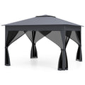 11 X 11 FT Pop Up Gazebo with Mesh Netting and Double Roof-Gray
