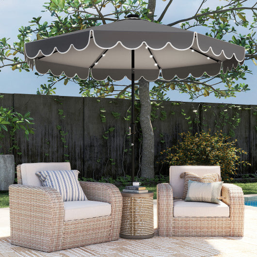 10 Feet Solar Patio Umbrella with 24 LED Lights-Gray - Color: Gray