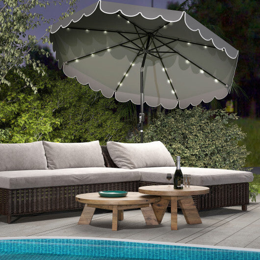 10 Feet Solar Patio Umbrella with 24 LED Lights-Gray - Color: Gray
