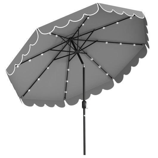 10 Feet Solar Patio Umbrella with 24 LED Lights-Gray - Color: Gray