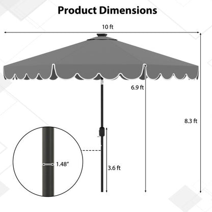 10 Feet Solar Patio Umbrella with 24 LED Lights-Gray - Color: Gray