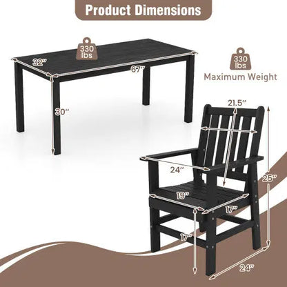 7 Pieces Patio Dining Set Outdoor HDPE Weather Resistant Table and Chairs Set-Black