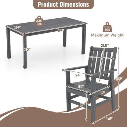 7 Pieces Patio Dining Set Outdoor HDPE Weather Resistant Table and Chairs Set-Black