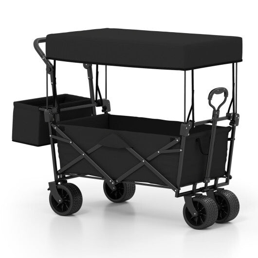 Collapsible Wagon with Removable Canopy and Detachable Storage Bag-Black - Color: Black
