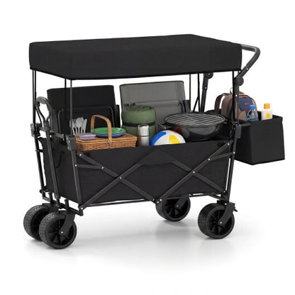 Collapsible Wagon with Removable Canopy and Detachable Storage Bag-Black - Color: Black