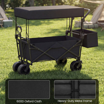 Collapsible Wagon with Removable Canopy and Detachable Storage Bag-Black - Color: Black