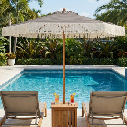 7 Feet Patio Umbrella with Fringe Sun-Protective Beach Umbrella with Boho Tassel-Green - Color: Green - Size: 7 FT