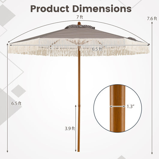 7 Feet Patio Umbrella with Fringe Sun-Protective Beach Umbrella with Boho Tassel-Green - Color: Green - Size: 7 FT