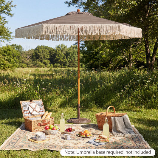 7 Feet Patio Umbrella with Fringe Sun-Protective Beach Umbrella with Boho Tassel-Green - Color: Green - Size: 7 FT