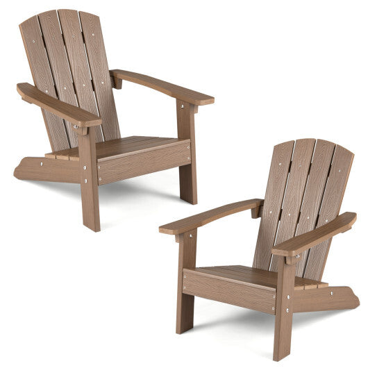 Set of 2 Kid's Adirondack Chair with with High Backrest and Armrests-Brown - Color: Brown