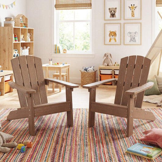 Set of 2 Kid's Adirondack Chair with with High Backrest and Armrests-Brown - Color: Brown