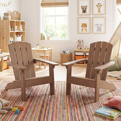 Set of 2 Kid's Adirondack Chair with with High Backrest and Armrests-Brown - Color: Brown