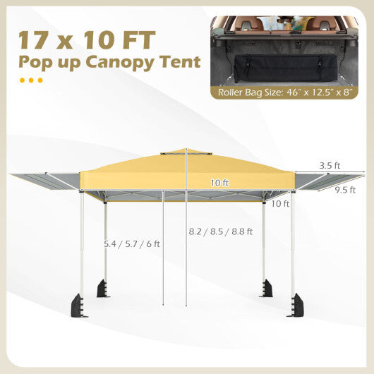 10 x 17 Feet Pop Up Canopy Tent with Dual Adjustable Awnings-Yellow - Color: Yellow