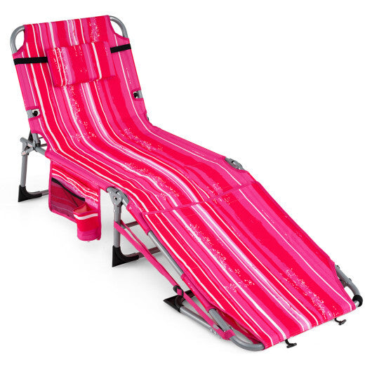 Tanning Chair with Face Arm Holes Portable Sunbathing Chair-Pink Strip - Color: Pink Stripe