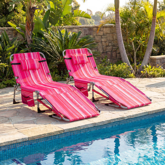 Tanning Chair with Face Arm Holes Portable Sunbathing Chair-Pink Strip - Color: Pink Stripe