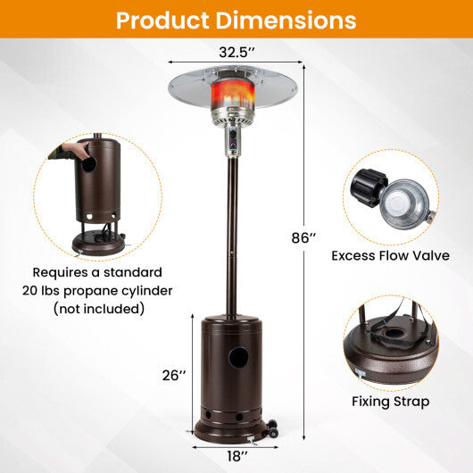50 000 BTU Patio Propane Gas Heater with Stainless Steel Burner-Bronze - Color: Bronze