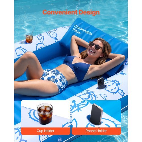 Inflatable Pool Float with UPF 50+ Canopy, 82" x 55" Large Tanning Pool Floating Lounger for Adults, 550LBS Capacity Sunbathing Lounger Floaties with Pillow, Phone & Cup Holder for Water Fun
