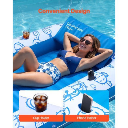 Inflatable Pool Float with UPF 50+ Canopy, 82" x 55" Large Tanning Pool Floating Lounger for Adults, 550LBS Capacity Sunbathing Lounger Floaties with Pillow, Phone & Cup Holder for Water Fun