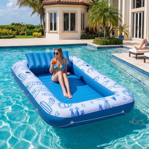 Inflatable Pool Float with UPF 50+ Canopy, 82" x 55" Large Tanning Pool Floating Lounger for Adults, 550LBS Capacity Sunbathing Lounger Floaties with Pillow, Phone & Cup Holder for Water Fun
