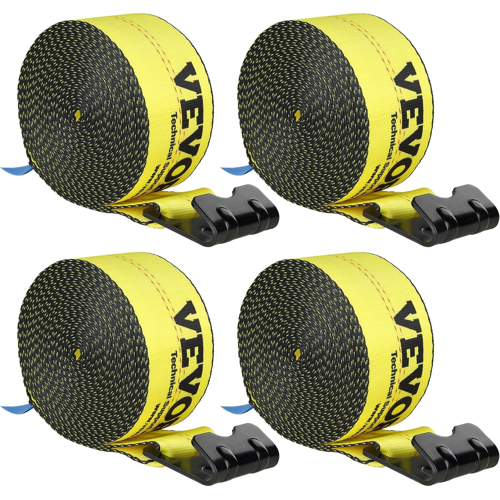 Winch Straps, 4" x 30', 6000 lbs Load Capacity, 18000 lbs Break Strength, Truck Straps with Flat Hook, Flatbed Tie Downs Cargo Control for Trailers, Farms, Rescues, Tree Saver, Yellow (4 Pack)