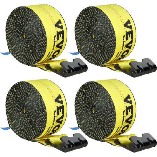 Winch Straps, 4" x 30', 6000 lbs Load Capacity, 18000 lbs Break Strength, Truck Straps with Flat Hook, Flatbed Tie Downs Cargo Control for Trailers, Farms, Rescues, Tree Saver, Yellow (4 Pack)