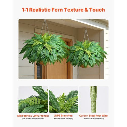 Artificial Ferns, 48 Inch Fake Boston Fern Bush Plant with 67 Fronds, Faux Greenery for Indoor/Outdoor Decor, Silk & LDPE, Suitable for Home Porch Garden Office Living Room Planter, Set of 2