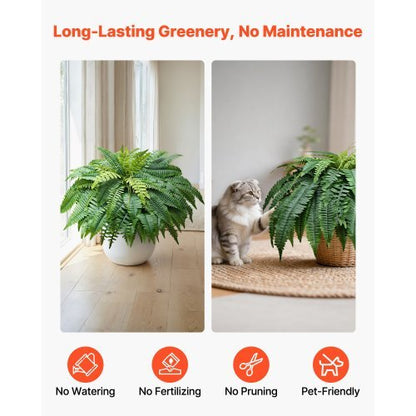 Artificial Ferns, 48 Inch Fake Boston Fern Bush Plant with 67 Fronds, Faux Greenery for Indoor/Outdoor Decor, Silk & LDPE, Suitable for Home Porch Garden Office Living Room Planter, Set of 2