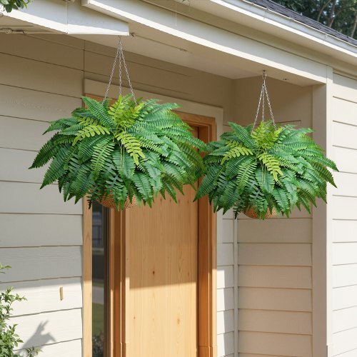Artificial Ferns, 48 Inch Fake Boston Fern Bush Plant with 67 Fronds, Faux Greenery for Indoor/Outdoor Decor, Silk & LDPE, Suitable for Home Porch Garden Office Living Room Planter, Set of 2