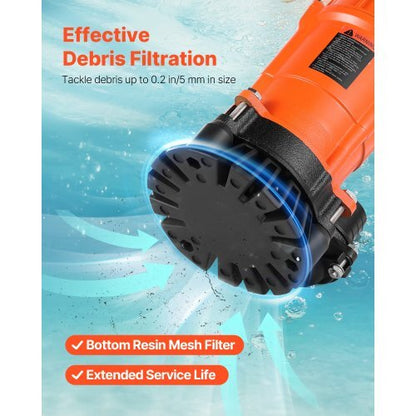 1/2 HP Submersible Trash Pump, 2000 GPH, 120V Cast Iron Submersible Sump Sewage Pump with 2 in Discharge, 39 ft Max Lift, Drain Dirty Clean Water, for Pools, Garden, Pond, Basement, Flooded Area