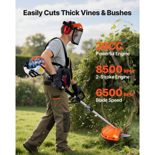 Gas Hedge Trimmer, 2 Cycle Gas Power Handheld Trimmer, 6-in-1 26cc Weed Eater with Extension Pole & Protective Gear Set, Includes Hedge & String Trimmer, Brush Cutter(3T & 40T), Edger, Pole Saw