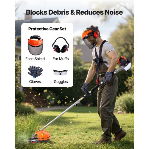 Gas Hedge Trimmer, 2 Cycle Gas Power Handheld Trimmer, 6-in-1 26cc Weed Eater with Extension Pole & Protective Gear Set, Includes Hedge & String Trimmer, Brush Cutter(3T & 40T), Edger, Pole Saw