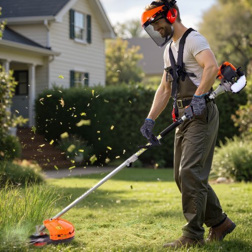 Gas Hedge Trimmer, 2 Cycle Gas Power Handheld Trimmer, 6-in-1 26cc Weed Eater with Extension Pole & Protective Gear Set, Includes Hedge & String Trimmer, Brush Cutter(3T & 40T), Edger, Pole Saw