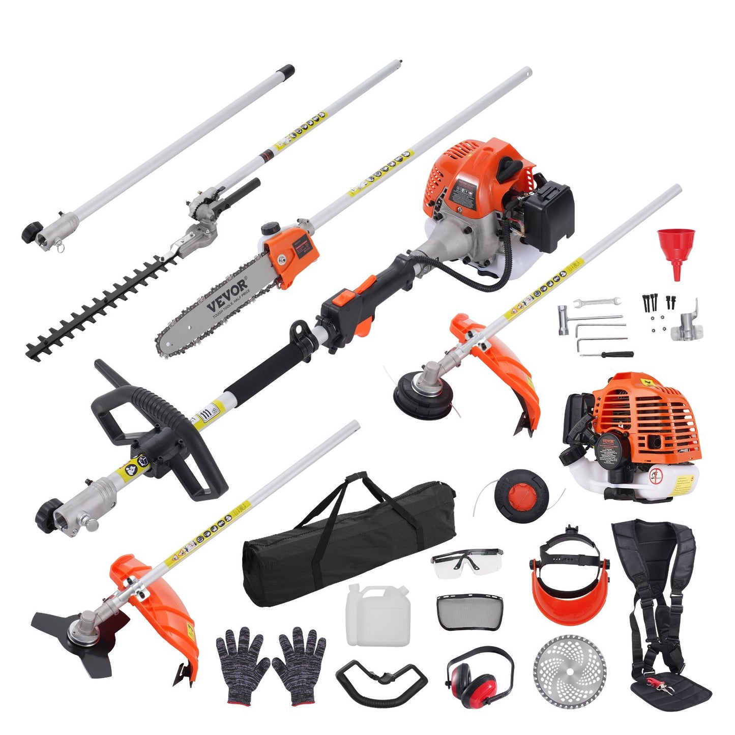 26CC 5-in-1 Multi-Functional Trimming Tools, Gas Hedge Trimmer, Weed Eater, String Trimmer, Edger, Pole Saw Chainsaw Pruner with Extension Pole