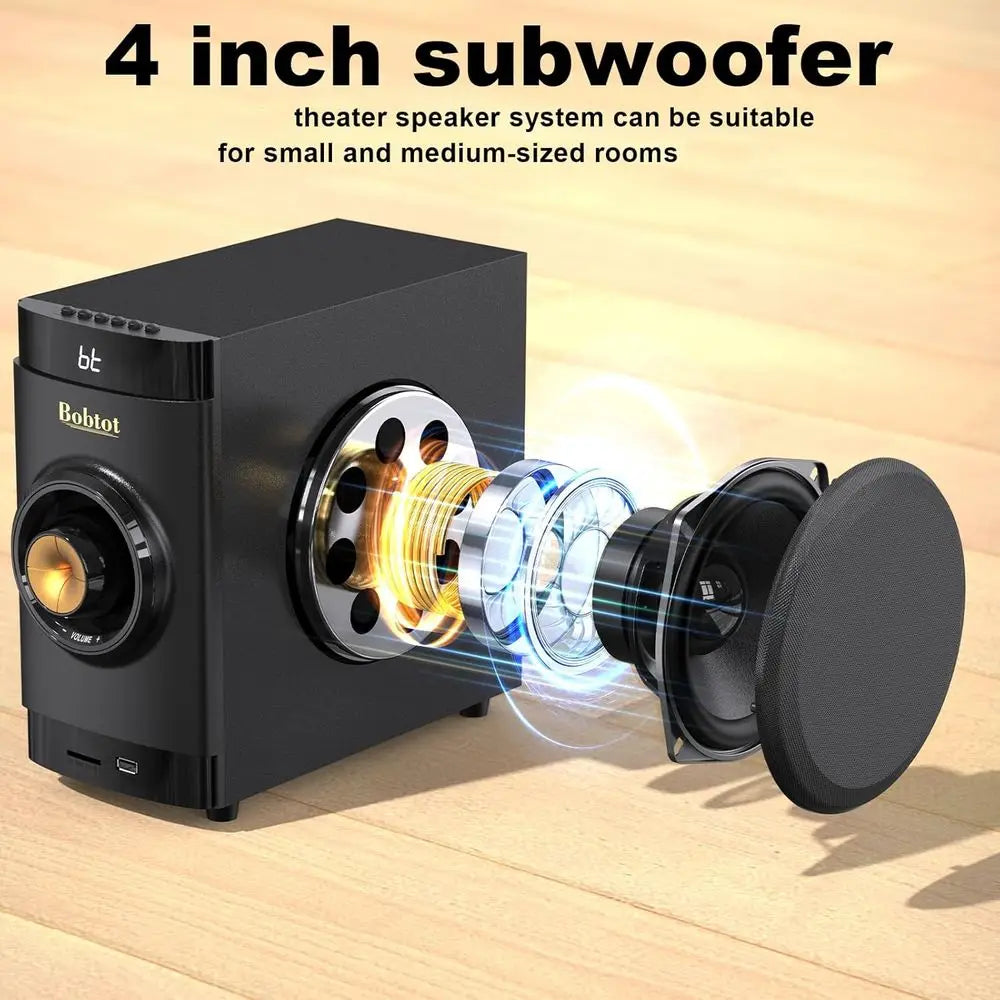 Small Subwooer Home Theater or TV Surround System 5 Wired Speakers Ampliier 4 inch Wooer Built-in Receiver Support ARC Optical B