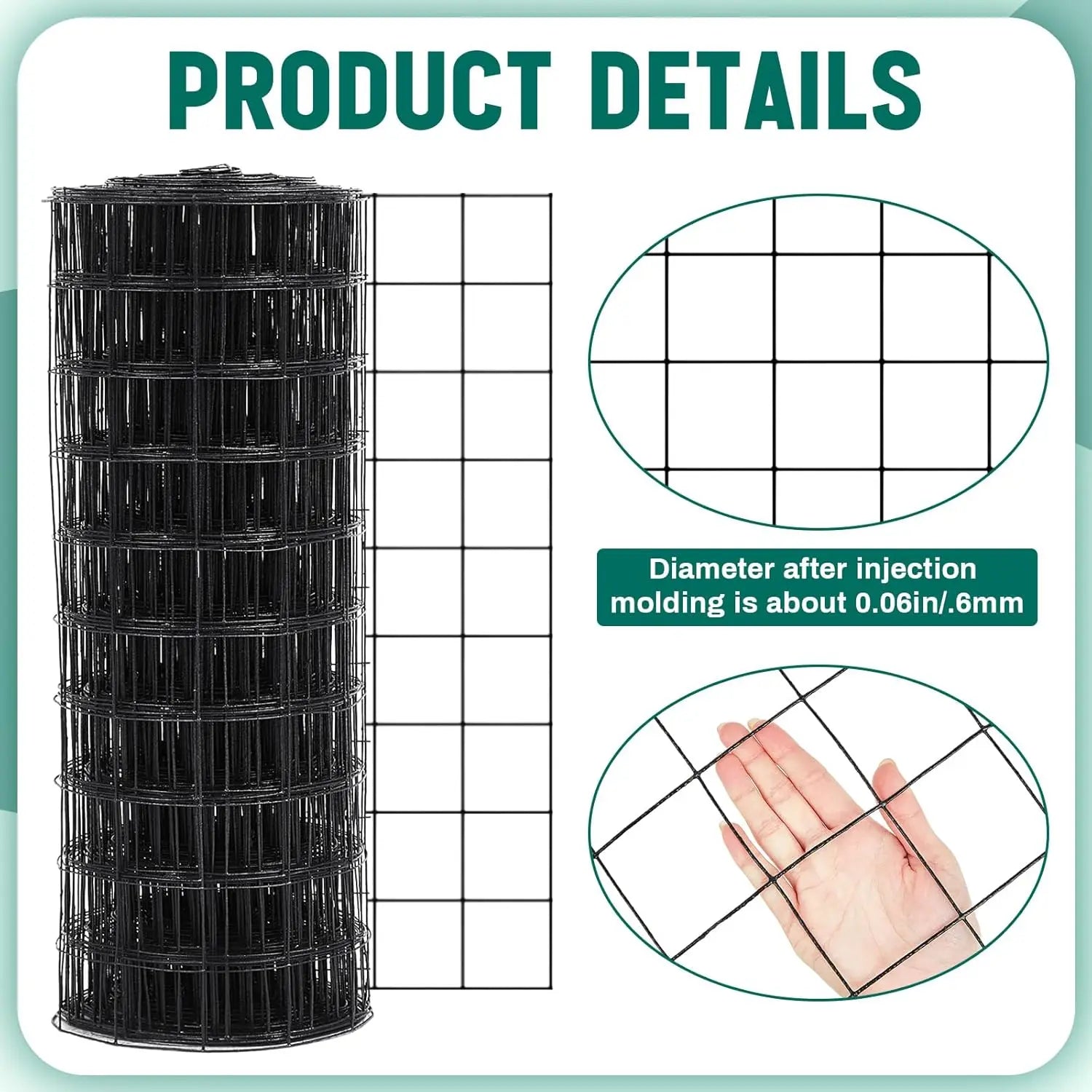 16 Gauge Galvanized Welded Wire Fence 4 ft x 100 ft PVC Coated Hardware Cloth, 2.36" x 2.36" Mesh, Heavy Duty Garden Fencing Rol