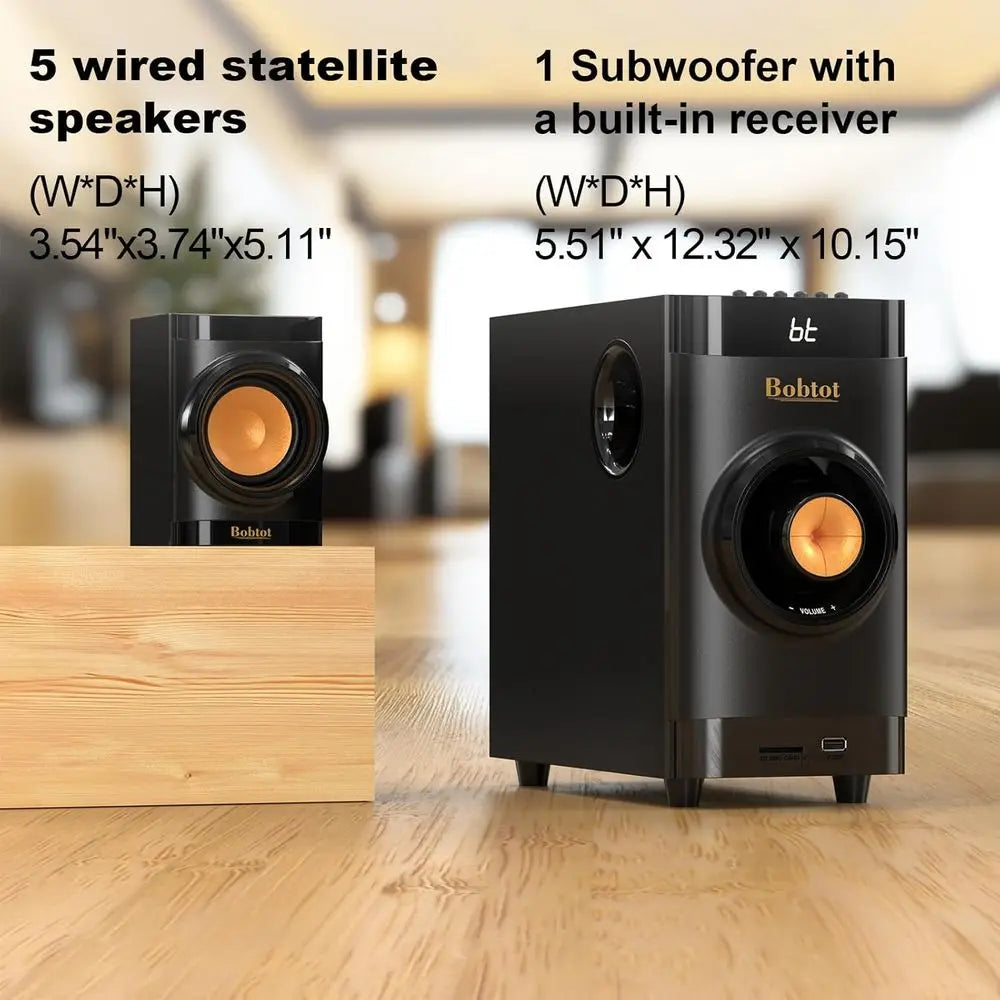Small Subwooer Home Theater or TV Surround System 5 Wired Speakers Ampliier 4 inch Wooer Built-in Receiver Support ARC Optical B