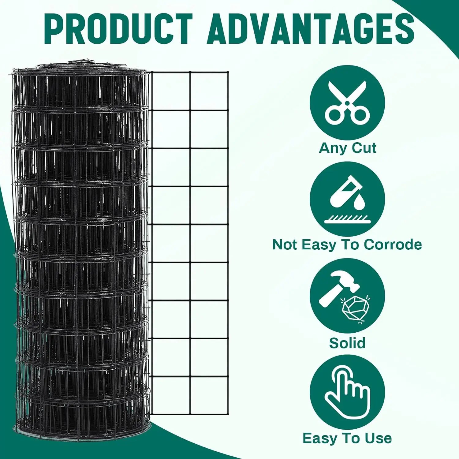 16 Gauge Galvanized Welded Wire Fence 4 ft x 100 ft PVC Coated Hardware Cloth, 2.36" x 2.36" Mesh, Heavy Duty Garden Fencing Rol