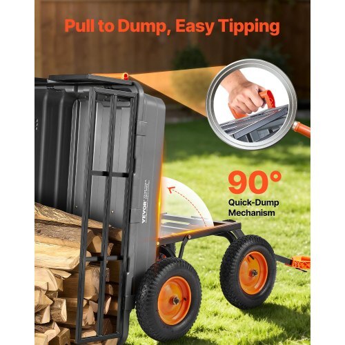 Garden Dump Cart, 1500lbs Poly Dump Cart, 15 Cu. Ft. Garden Carts Dumps Wagon with 2-in-1 Convertible Handle, 90? Quick-Dumps Mechanism, Adjustable Handle, Yard Wagon for Plants, Soil, Crops