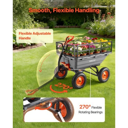Garden Dump Cart, 1500lbs Poly Dump Cart, 15 Cu. Ft. Garden Carts Dumps Wagon with 2-in-1 Convertible Handle, 90? Quick-Dumps Mechanism, Adjustable Handle, Yard Wagon for Plants, Soil, Crops