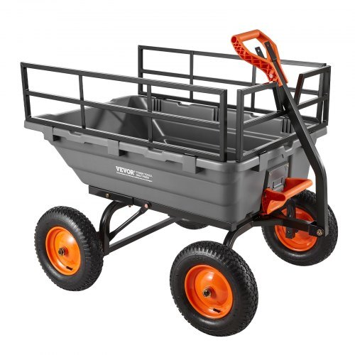 Garden Dump Cart, 1500lbs Poly Dump Cart, 15 Cu. Ft. Garden Carts Dumps Wagon with 2-in-1 Convertible Handle, 90? Quick-Dumps Mechanism, Adjustable Handle, Yard Wagon for Plants, Soil, Crops