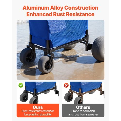 Beach Cart with Large Wheels for Sand, 165 lbs Load Capacity, Heavy Duty Folding Beach Wagon with 12" Balloon Wheels, Storage Bag, 33" to 45" Adjustable Height, Dolly for Camping Fishing Garden