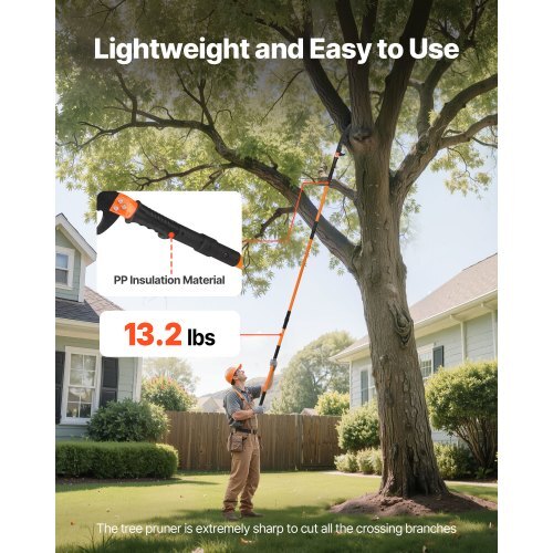 Manual Pole Saw, 4.46-26.4 ft Extendable Tree Pruner, Sharp 65Mn Steel Blade, Lightweight Fiberglass Handle Pole, Two Double-Hook Saws for High Branch Trimming, Pruning Tool for Palms, Shrubs