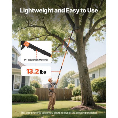 Manual Pole Saw, 4.46-26.4 ft Extendable Tree Pruner, Sharp 65Mn Steel Blade, Lightweight Fiberglass Handle Pole, Two Double-Hook Saws for High Branch Trimming, Pruning Tool for Palms, Shrubs