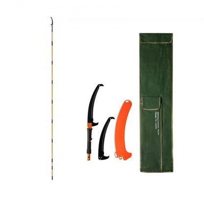 Manual Pole Saw, 4.46-26.4 ft Extendable Tree Pruner, Sharp 65Mn Steel Blade, Lightweight Fiberglass Handle Pole, Two Double-Hook Saws for High Branch Trimming, Pruning Tool for Palms, Shrubs