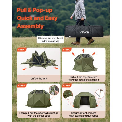 Pop up Gazebo Screen Tent, 13 x 13 ft, 13-Sided Spherical Camping Canopy Tent with Removable Top & Carry Bag, Quick-Set & Bite-Proof, Screen House Sun Shelter for 10-12 Persons, Green