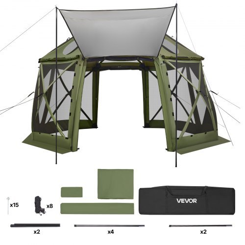 Pop up Gazebo Screen Tent, 13 x 13 ft, 13-Sided Spherical Camping Canopy Tent with Removable Top & Carry Bag, Quick-Set & Bite-Proof, Screen House Sun Shelter for 10-12 Persons, Green