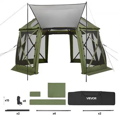 Pop up Gazebo Screen Tent, 13 x 13 ft, 13-Sided Spherical Camping Canopy Tent with Removable Top & Carry Bag, Quick-Set & Bite-Proof, Screen House Sun Shelter for 10-12 Persons, Green
